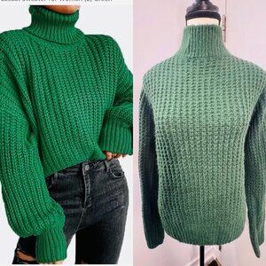Suzy Women's Green Turtleneck Sweater Long Sleeve Cozy Pullover Size M